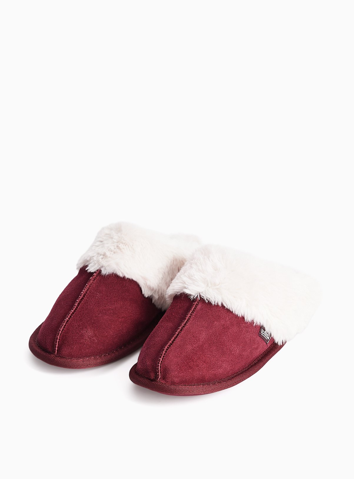 TOTES Berry Red Suede Faux Fur Trim Mule Slippers S - Image 2 thumbnail